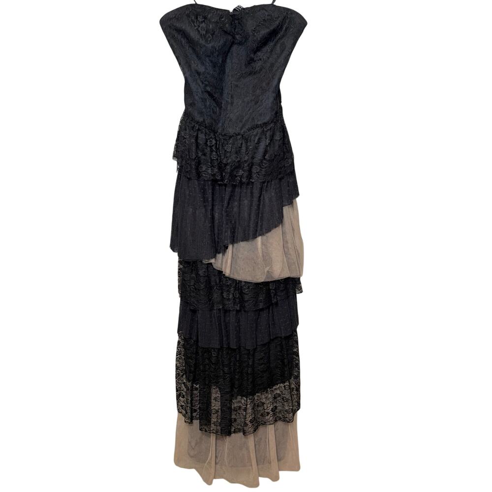 Free People Dress Lacy Tiered Strapless Full Length Sweetheart Black Tan Size 6